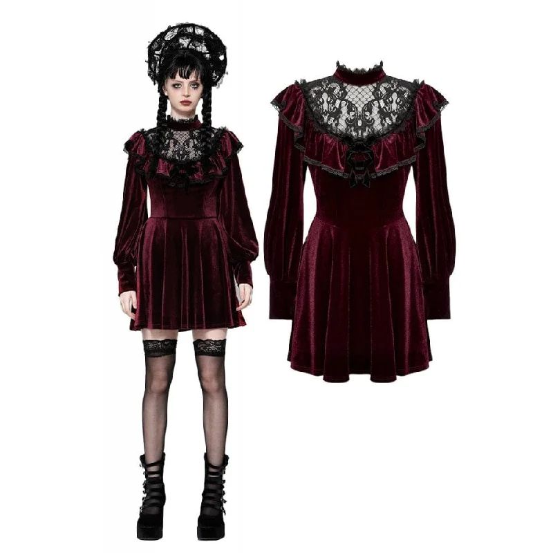 Women's Gothic Crochet Velvet Dress Red