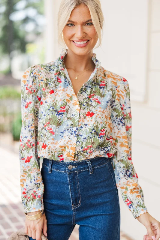 Leave It All Behind White Multi Floral Blouse