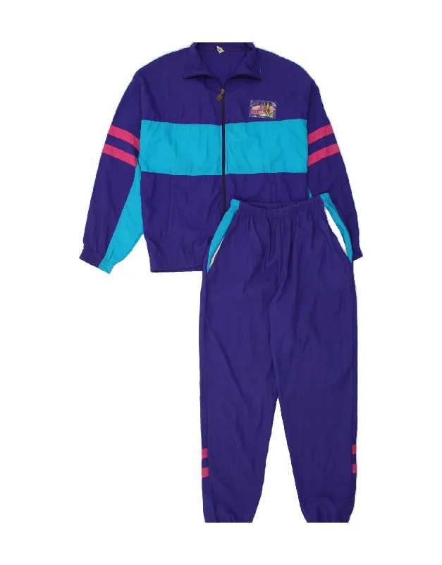 VINTAGE Womens Full Tracksuit UK 18 XL Purple Colourblock Polyamide