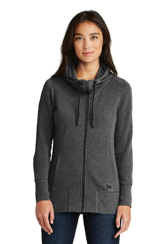 New Era Womens Fleece Full Zip Hooded Sweatshirt Hoodie w/ Pockets - Heather Black