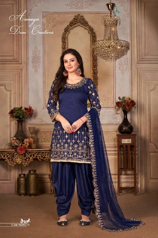 Amara Fox Georgette with Embroidery & Real Mirror work Patiyala Suit in 4 colors