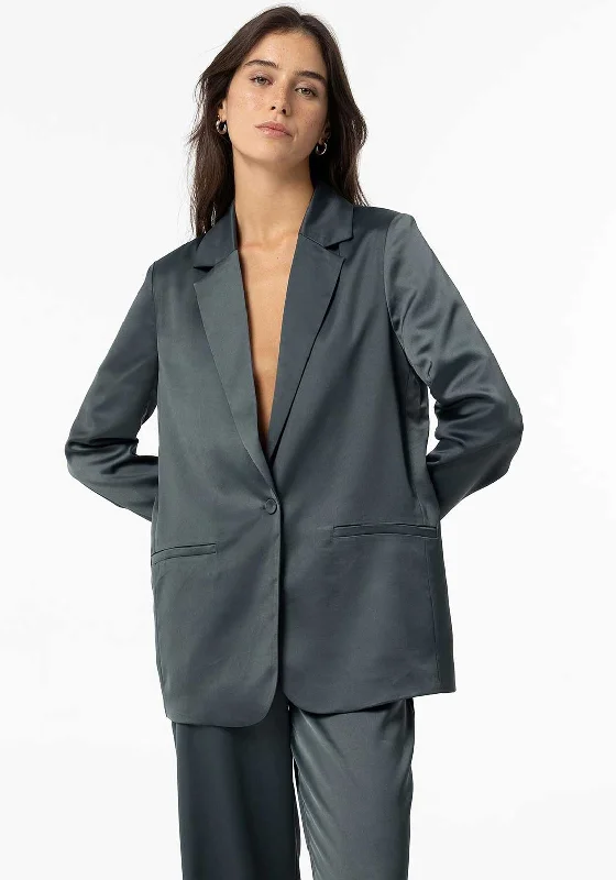 Tiffosi Womens Bezel Satin Blazer, Grey