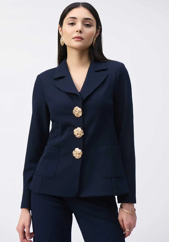 Joseph Ribkoff Scuba Crepe Fitted Blazer, Navy