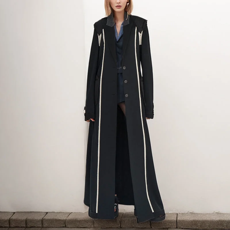 Designed Fashion Turnover Collar Long Overcoat for Women