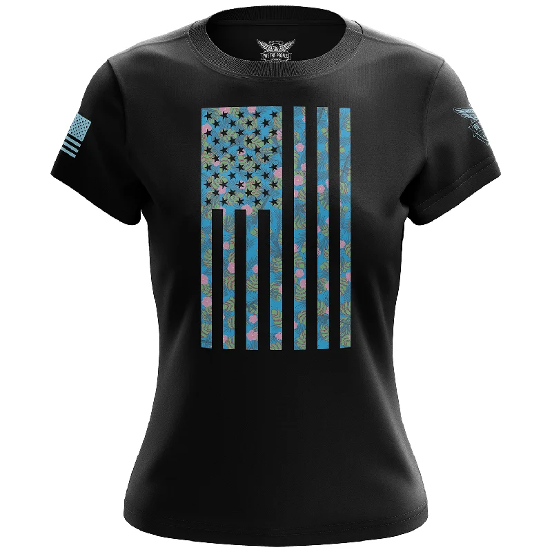 Tropical American Flag Women's Short Sleeve Shirt