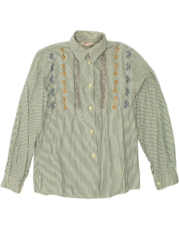 VINTAGE Womens Shirt UK 16 Large Green Pinstripe Cotton