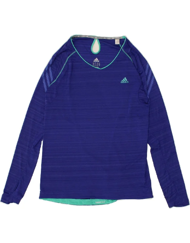 ADIDAS Womens Climalite Top Long Sleeve UK 16/18 Large Blue Striped