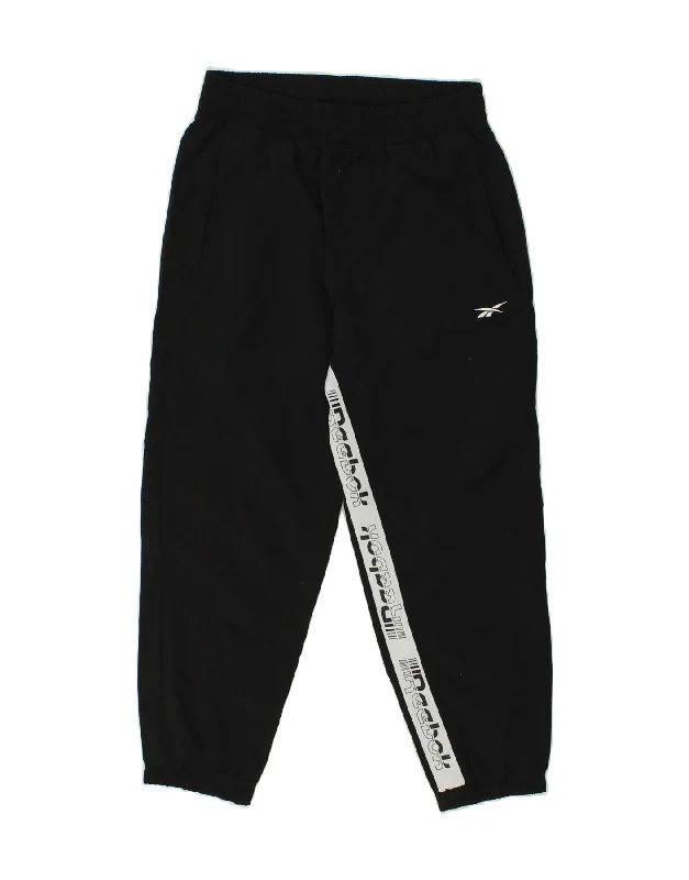 REEBOK Womens Graphic Tracksuit Trousers Joggers UK 10 Small Black Nylon