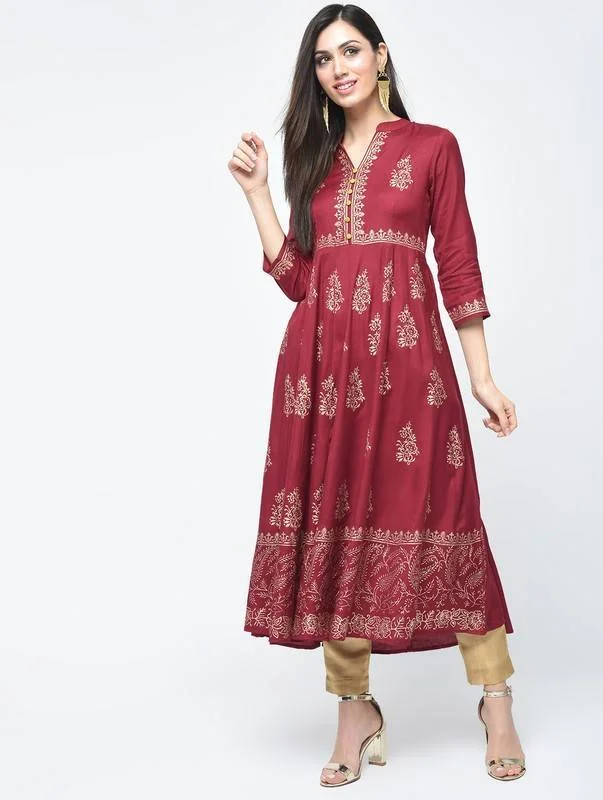 Women's Block Printed Anarkali Kurta - Aniyah