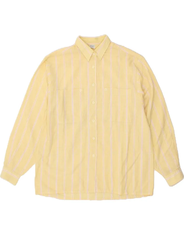 VINTAGE Womens Shirt EU 42 Large Yellow Striped Polyester