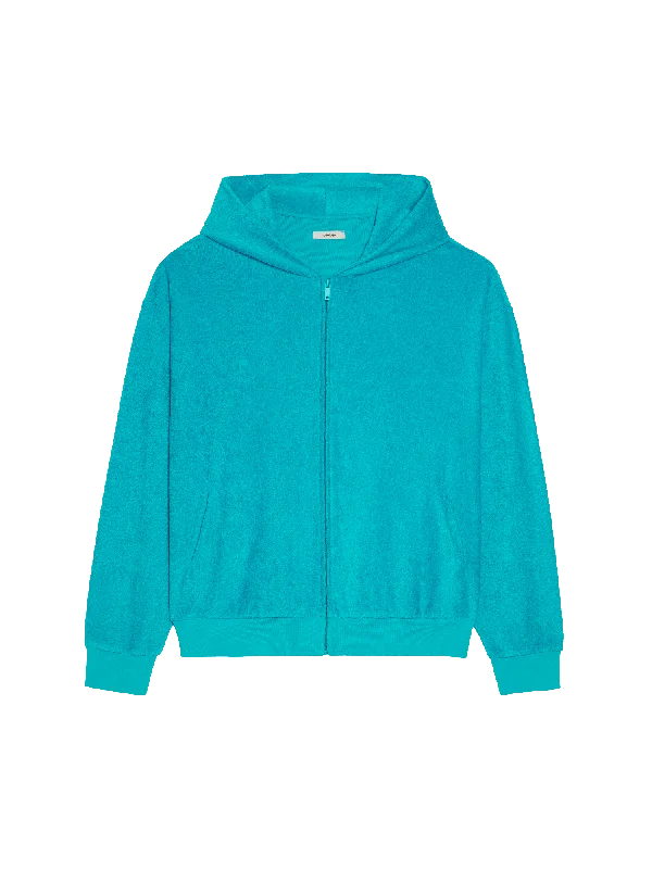 Towelling Zipped Hoodie—peacock blue