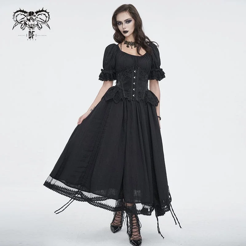 Women's Gothic Puff Sleeved Drawstring Prom Dress