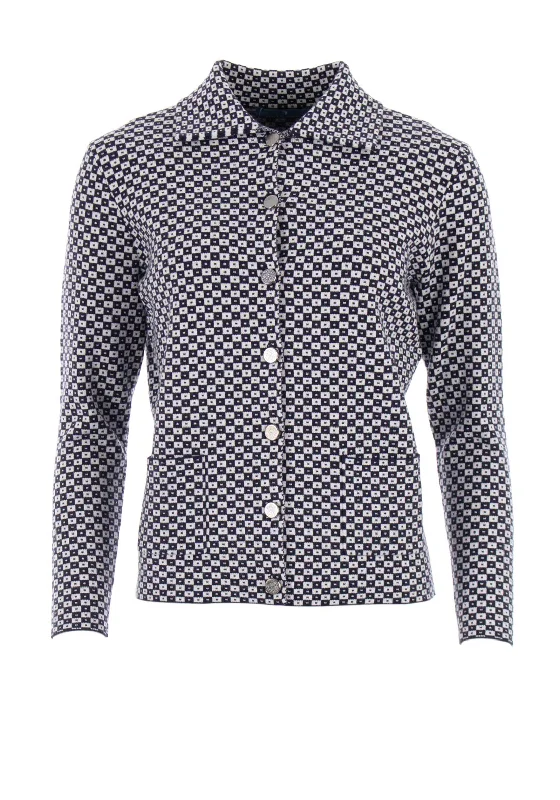 Castle of Ireland Geometric Print Knit Jacket, Navy and White