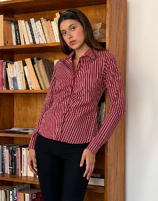 Tarsi Fitted Shirt in Maroon Stripe