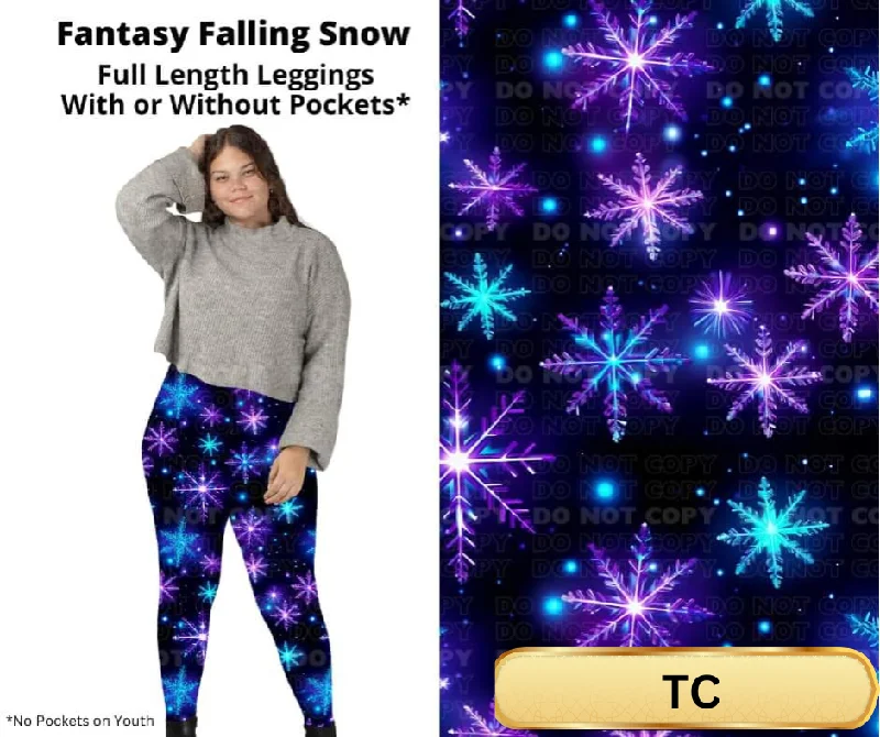 Fantasy Falling Snow Full Length Leggings w/ Pockets