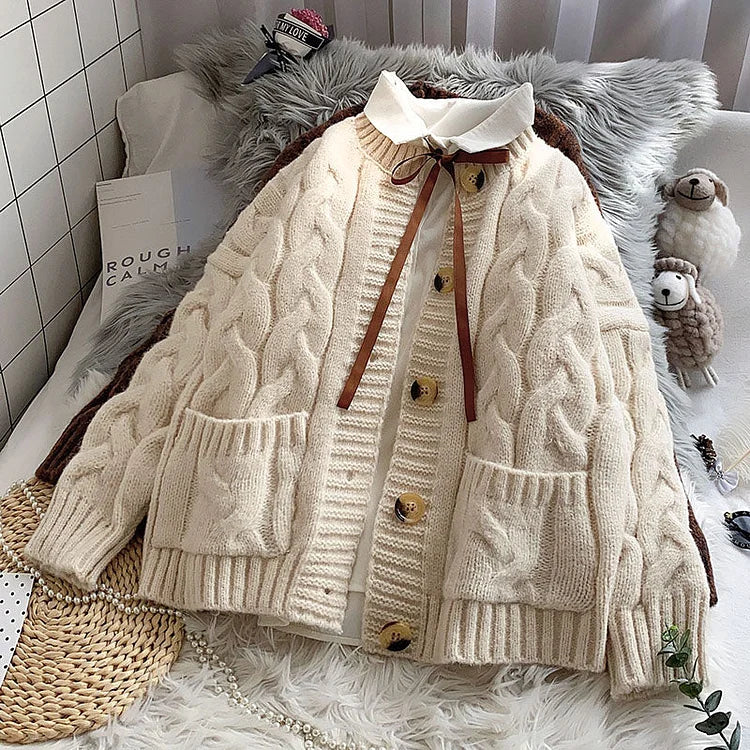 Sweet Warm Loose Pocket Knitted Sweater cardigan     S2796