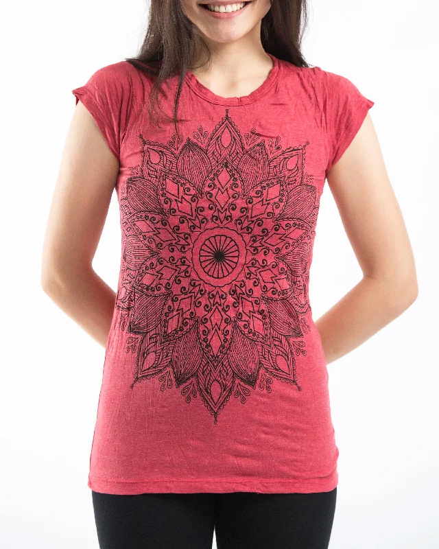 Womens Lotus Mandala T-Shirt in Red