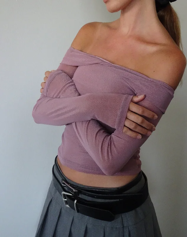 Nauri Long Sleeve Bardot Top in Wisteria Purple