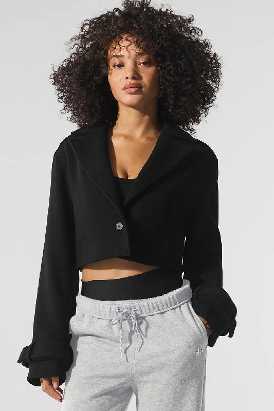 Wool Cropped Metro Trench - Black