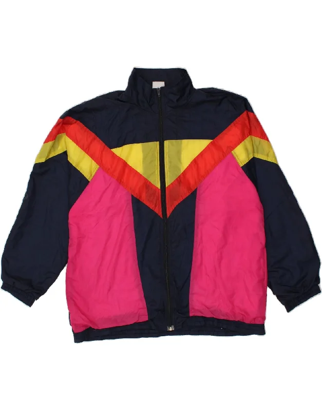 L'EQUIPE Womens Tracksuit Top Jacket XL Navy Blue Colourblock Polyamide