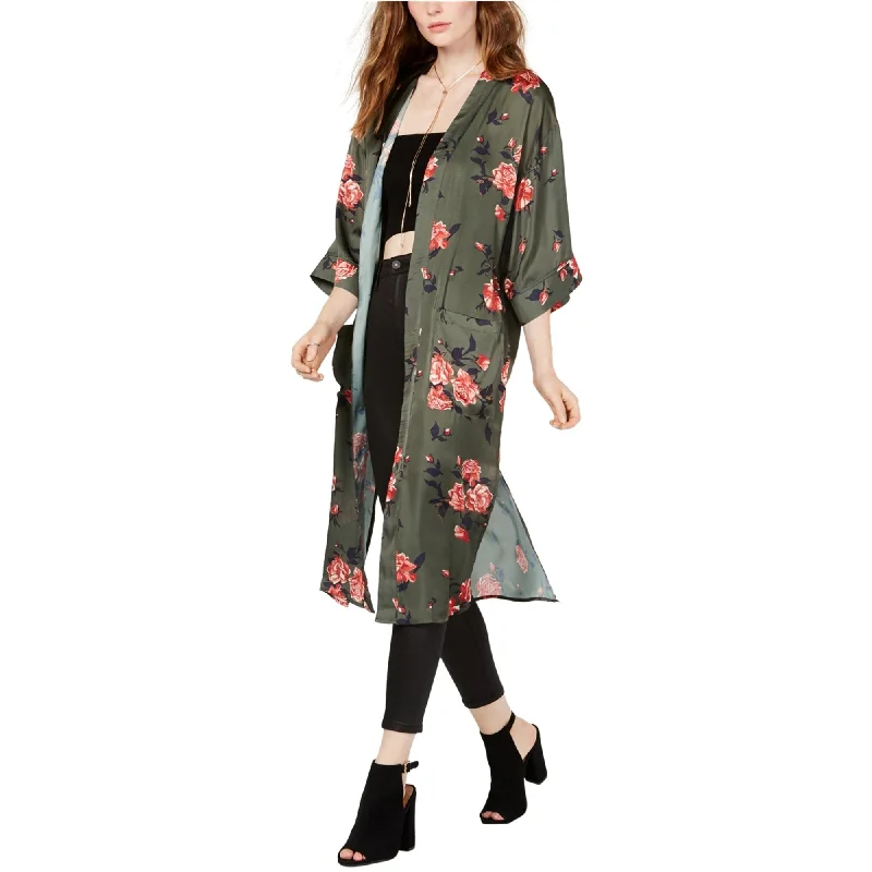 Project 28 Womens Floral Kimono Sweater, Green, Large