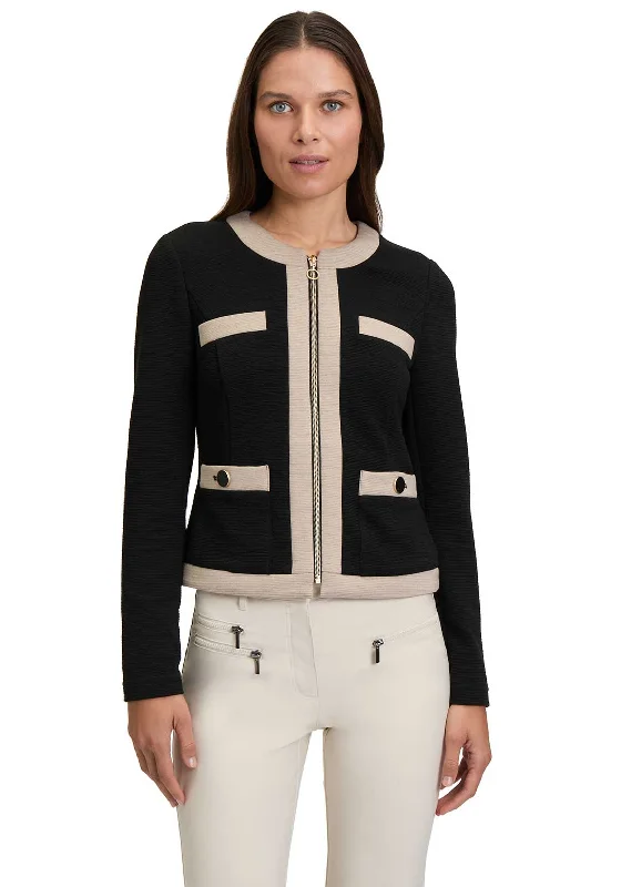 Betty Barclay Zip Up Jacket, Black and Beige