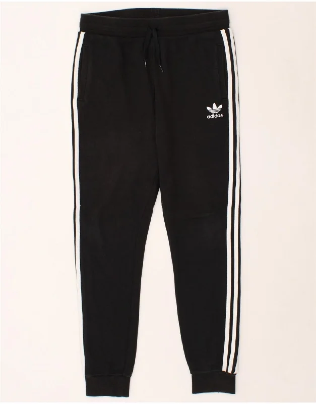 ADIDAS Womens Tracksuit Trousers Joggers UK 12 Medium Black Cotton