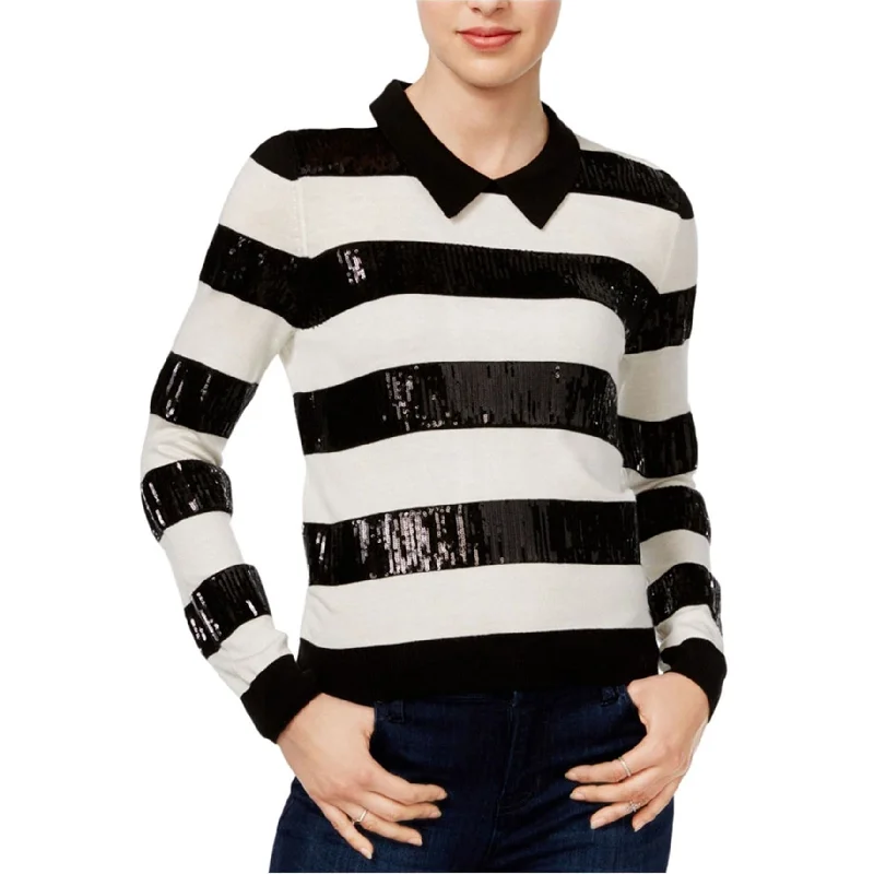 maison Jules Womens Striped Pullover Sweater, Black, Small