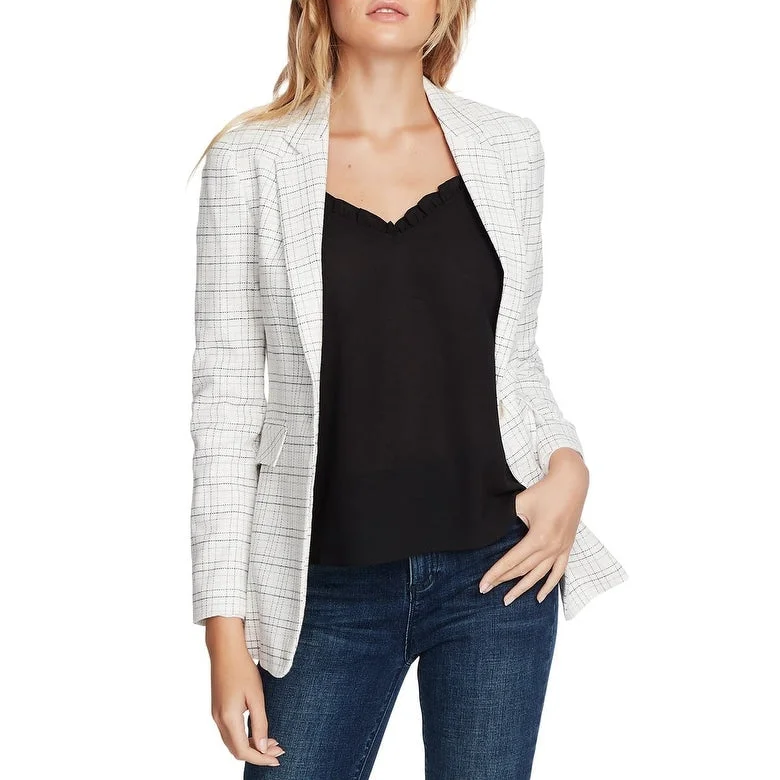 1.STATE Women's Windowpane Plaid Blazer White