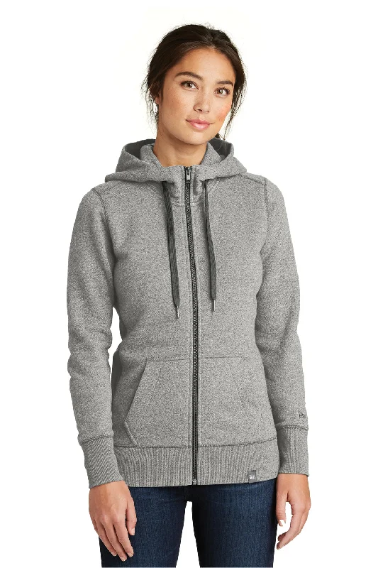 New Era Womens Sueded French Terry Full Zip Hooded Sweatshirt Hoodie w/ Pockets - Light Graphite Grey Twist