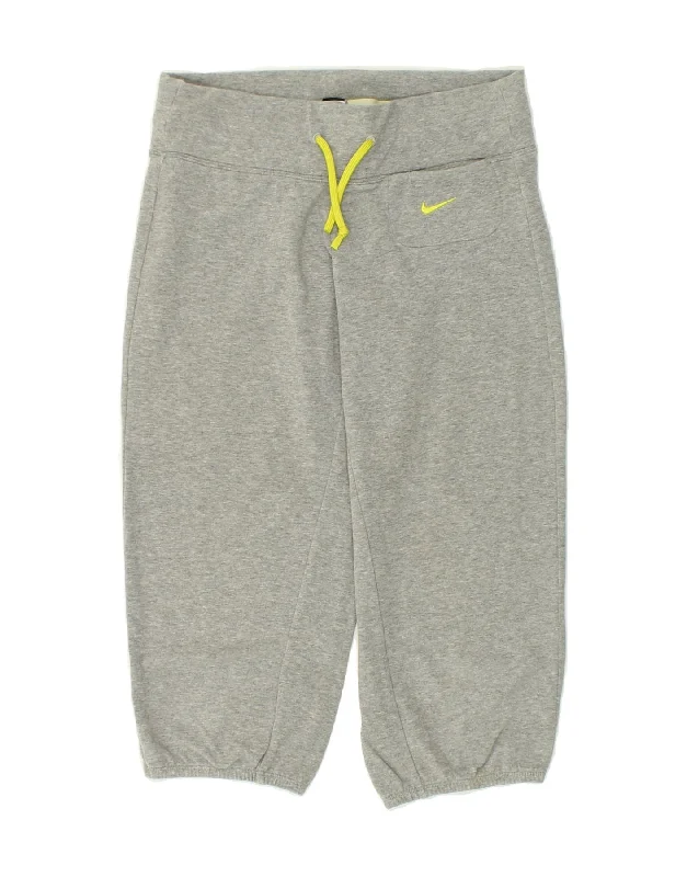 NIKE Womens Dri Fit Capri Tracksuit Trousers Joggers UK 4 XS Grey Cotton