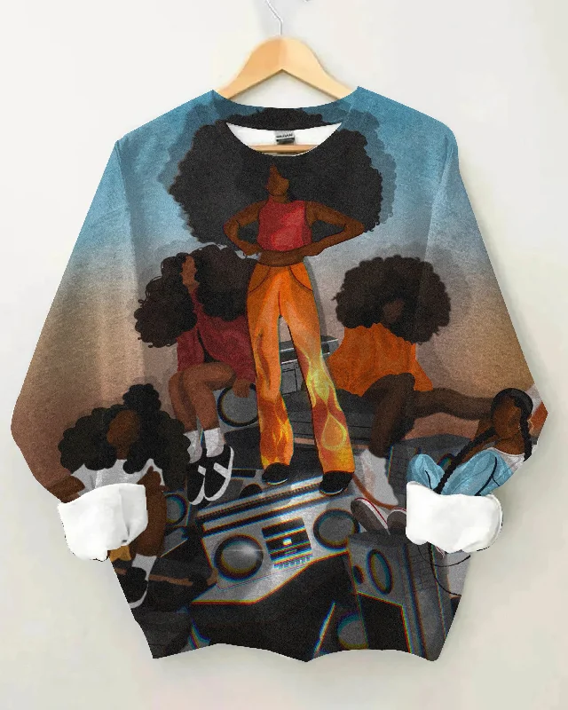 Sports Car Afro Girl Long Sleeve Sweatshirt