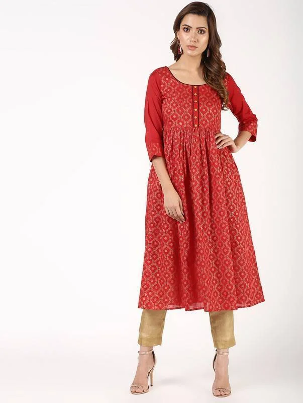 Women's Block Print Flared Kurta - Aniyah