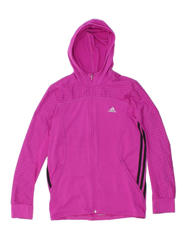 ADIDAS Womens Hooded Tracksuit Top Jacket UK 14 Large Pink Spotted