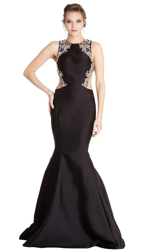 Aspeed Design - Embellished Jewel Neck Mermaid Evening Dress