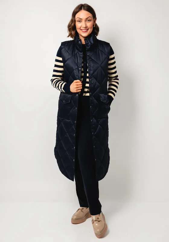 Normann Gingham Print Longline Padded Gilet, Navy