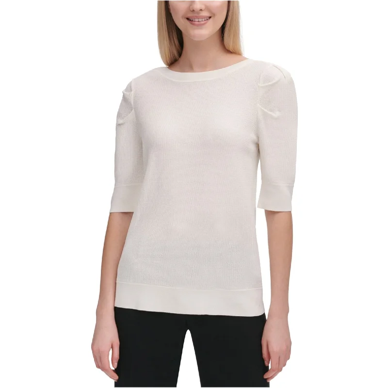 Calvin Klein Womens Shirred Sleeve Pullover Sweater, White, X-Small