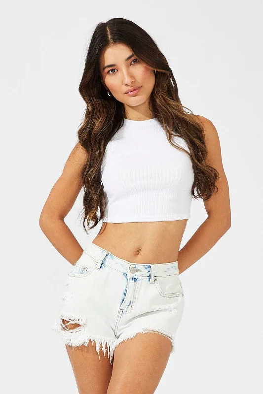 Denim Ripped Shorts Low Rise