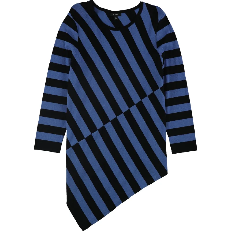 Alfani Womens Stripe Asymmetrical-Hem Tunic Sweater