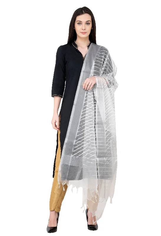 Silver Leheriya White Color Fancy Dupatta/Chunni