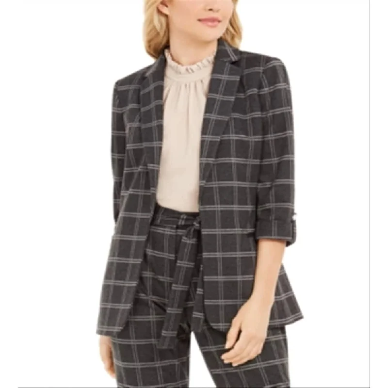 Calvin Klein Women's Plaid Open Front Blazer Gray Size 10 Petite