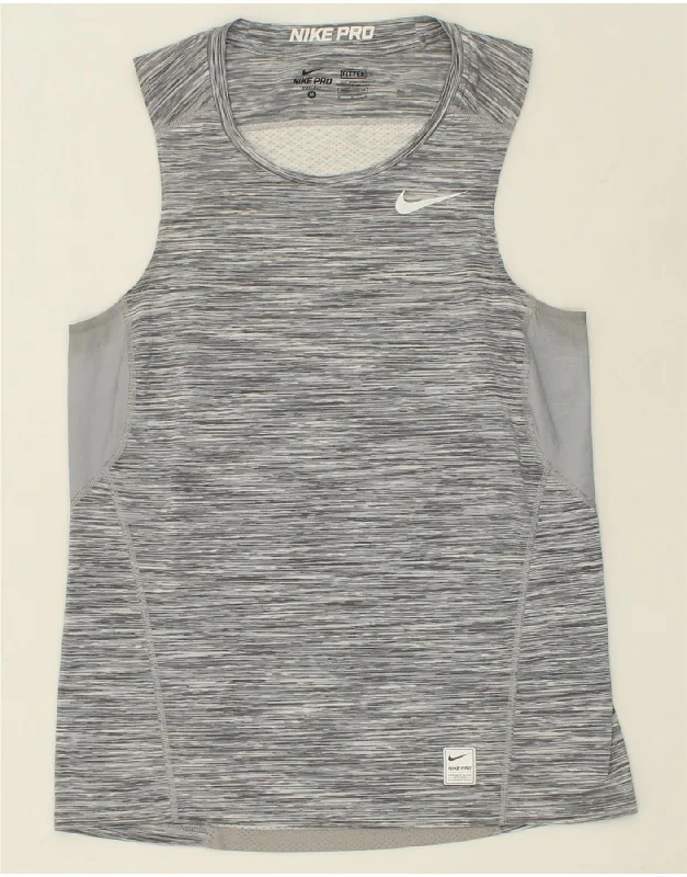 NIKE Womens Dri Fit Vest Top UK 14 Medium Grey Flecked Polyester