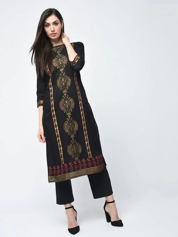 Women's Block Printed Straight Kurta - Aniyah