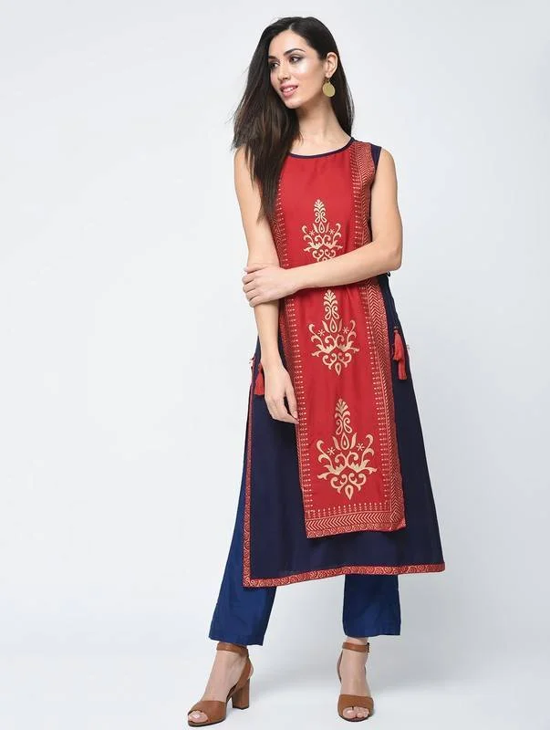 Women's Block Printed Layered Kurta - Aniyah