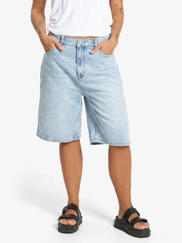 Syd Baggy Denim Short - Ash blue