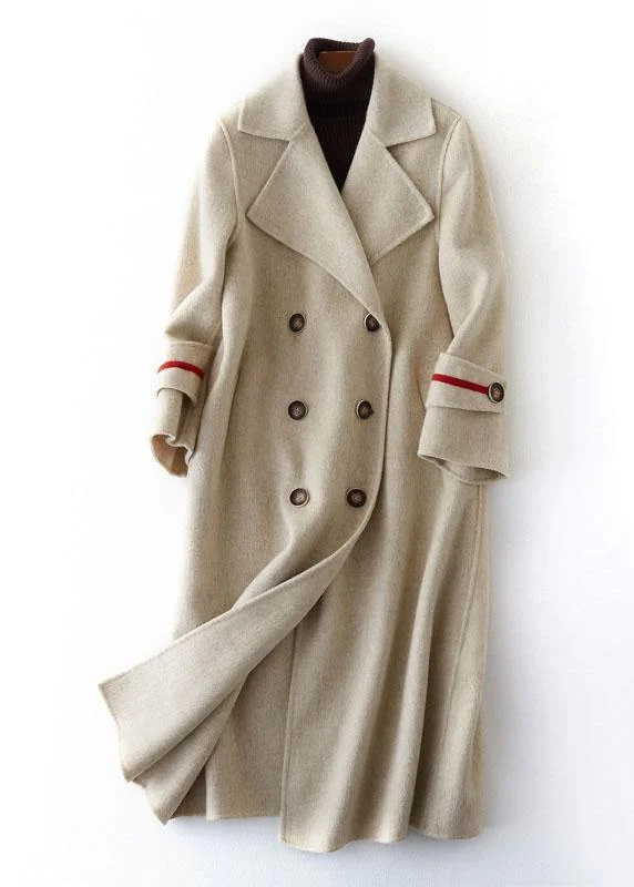 Luxury nude Woolen Coats oversize long winter coat double breast Notched