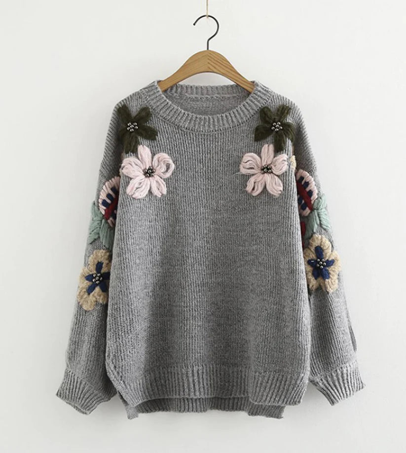 Lovely flowers long sleeve sweater     S2546