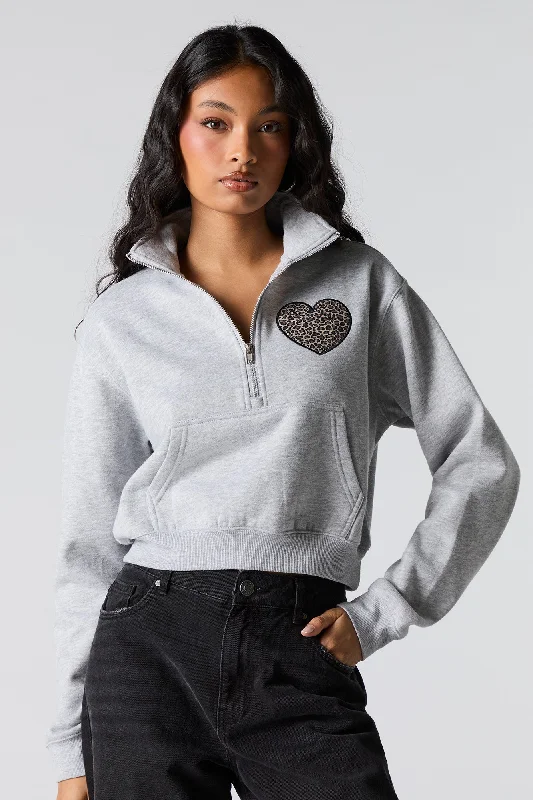 Twill Embroidered Quarter Zip Fleece Sweatshirt