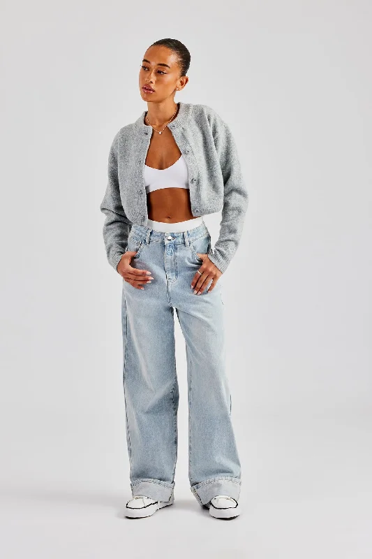 Waistband Turn Up Baggy Jean - Ice Blue