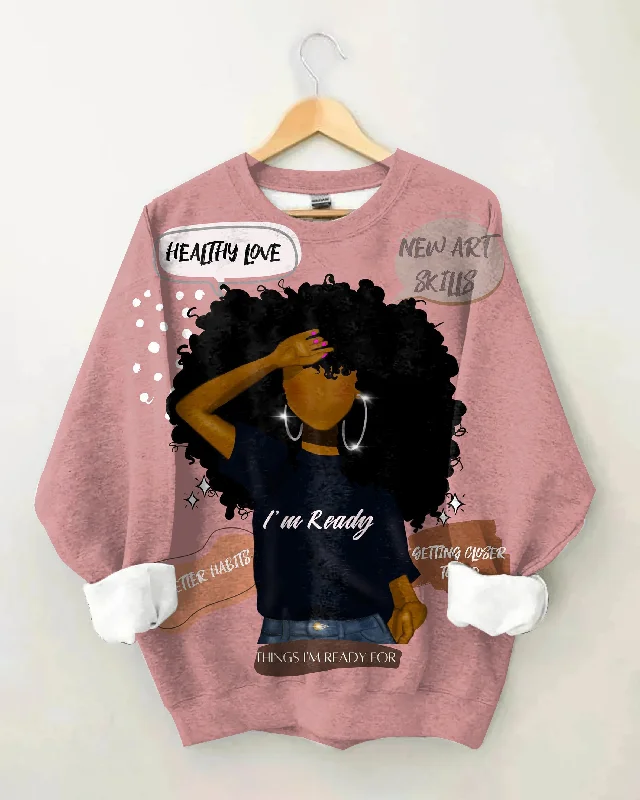 Ready For Brown Afro Girl Long Sleeve Sweatshirt